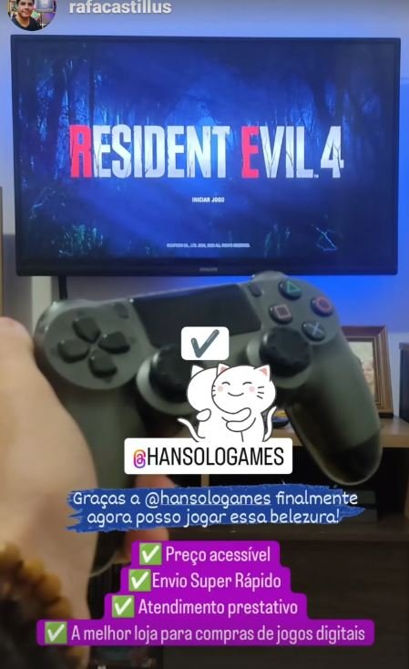 Story com Resident Evil 4 rodando: preço acessível, envio rápido e atendimento prestativo