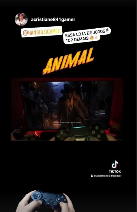 Story de cliente jogando e dizendo que a loja de jogos é top demais
