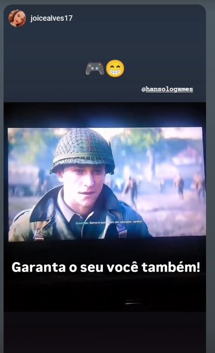 Story com Call of Duty WWII rodando e o convite para garantir o seu também