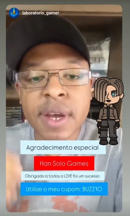 Story de criador parceiro agradecendo a Han Solo Games depois de uma live