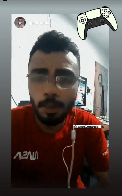 Story de cliente gravando um vídeo e marcando a Han Solo Games