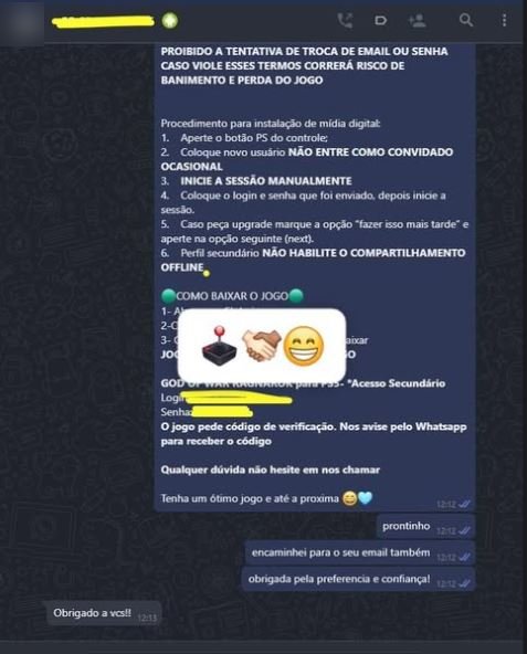 Conversa de WhatsApp: entrega de acesso secundário com as instruções de instalação