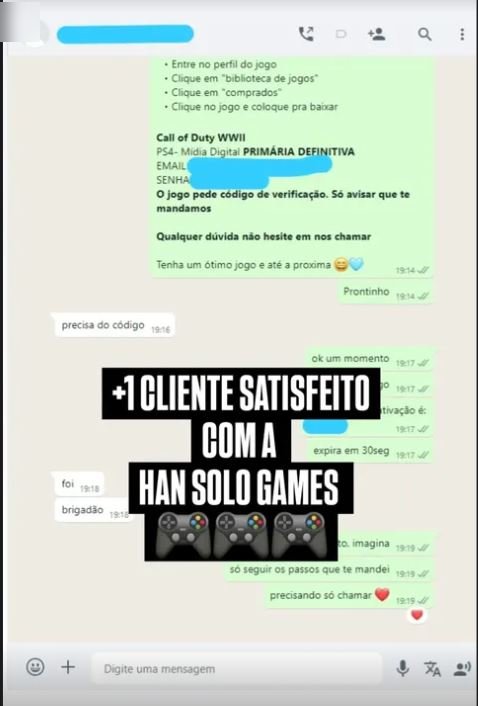 Conversa de WhatsApp: entrega de Call of Duty WWII e cliente confirmando que deu certo