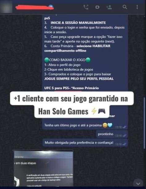 Conversa de WhatsApp: entrega de UFC 5 para PS5 com acesso primário