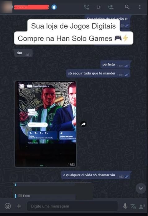 Conversa de WhatsApp: cliente confirma que deu tudo certo com GTA V
