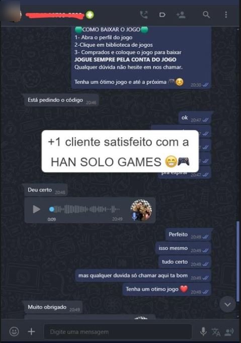 Conversa de WhatsApp: cliente manda áudio confirmando que o jogo funcionou