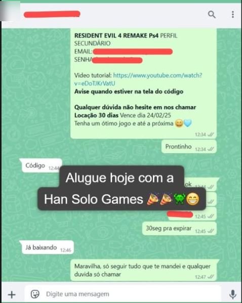 Conversa de WhatsApp: locação de Resident Evil 4 Remake com vídeo tutorial