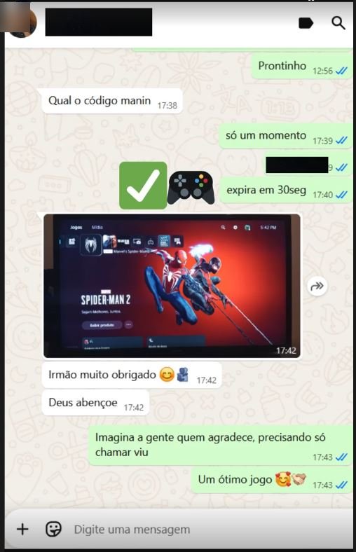 Conversa de WhatsApp: cliente instala Marvel's Spider-Man 2 e agradece