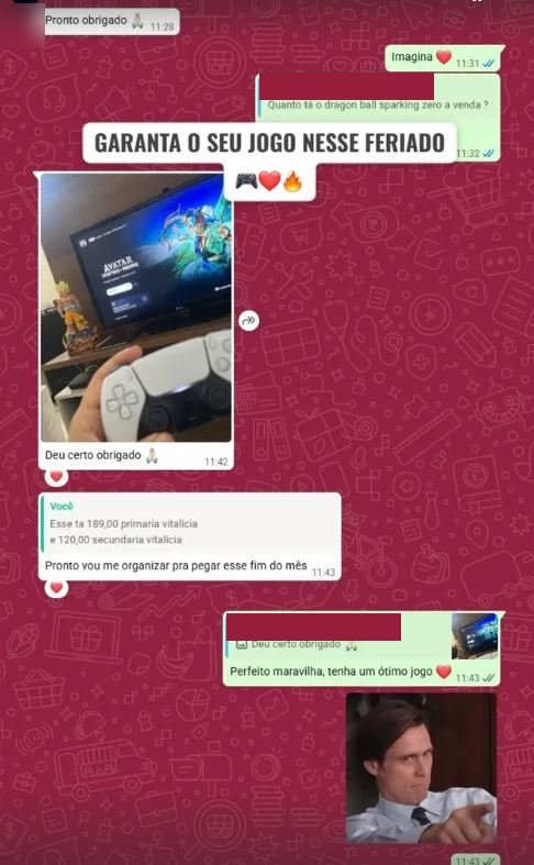 Conversa de WhatsApp: cliente joga Avatar no PS5 e confirma que deu certo